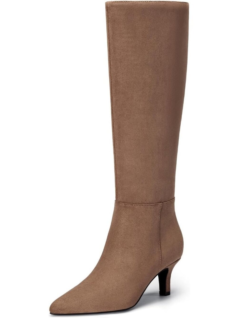 Women's Camel Faux Suede Side Zipper 2.36 Inch Heels Pointed Toe Knee High Boots
